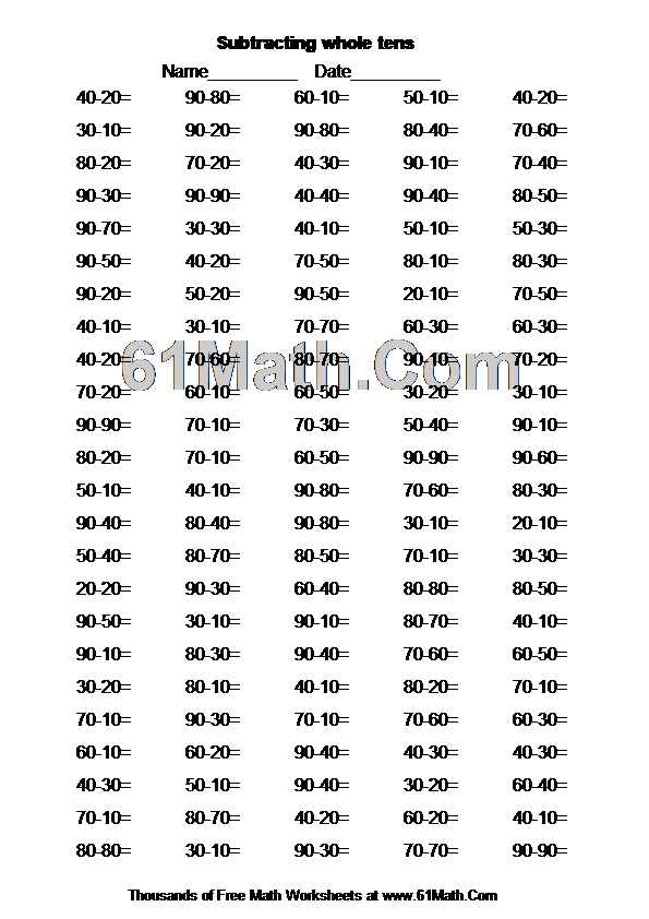 Subtracting whole tens