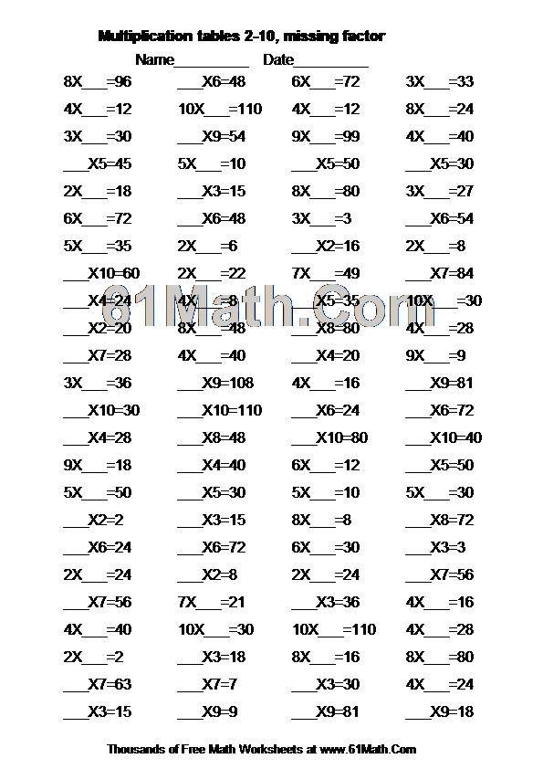 Create Your Own Math Worksheets Multiplication