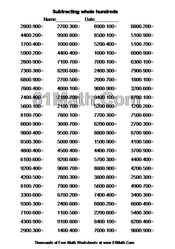 Subtracting whole hundreds