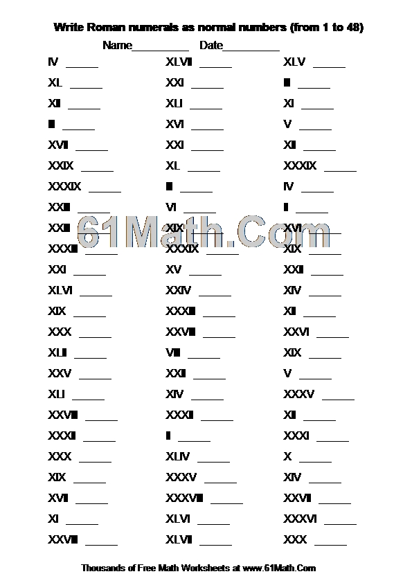 Write Roman numerals as normal numbers (from 1 to 48)
