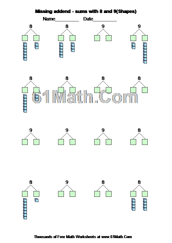 Missing addend - sums with 8 and 9(Shapes)