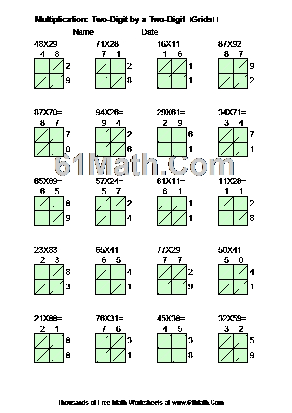 Multiplication Two Digit By A Two Digit Grids Create Your Own Math Worksheets