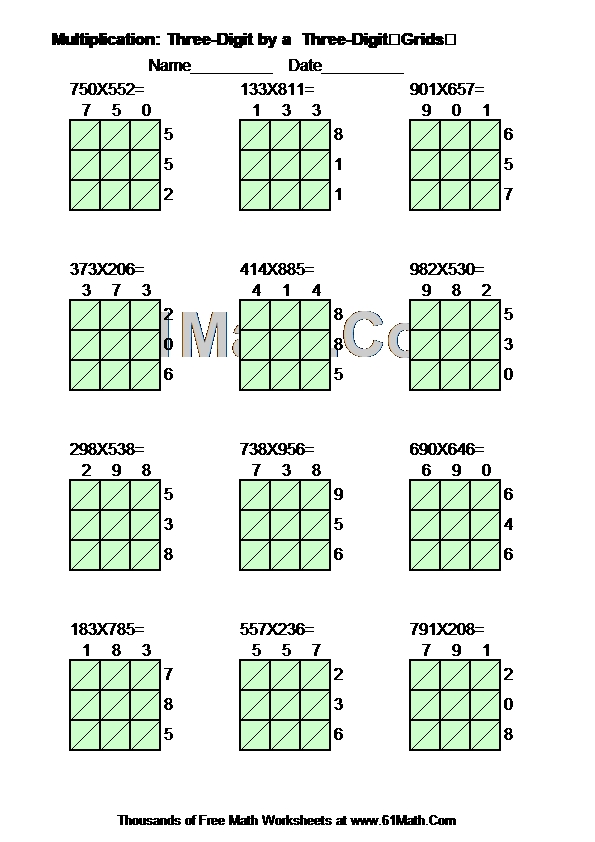 Multiplication: Three-Digit by a  Three-DigitGrids