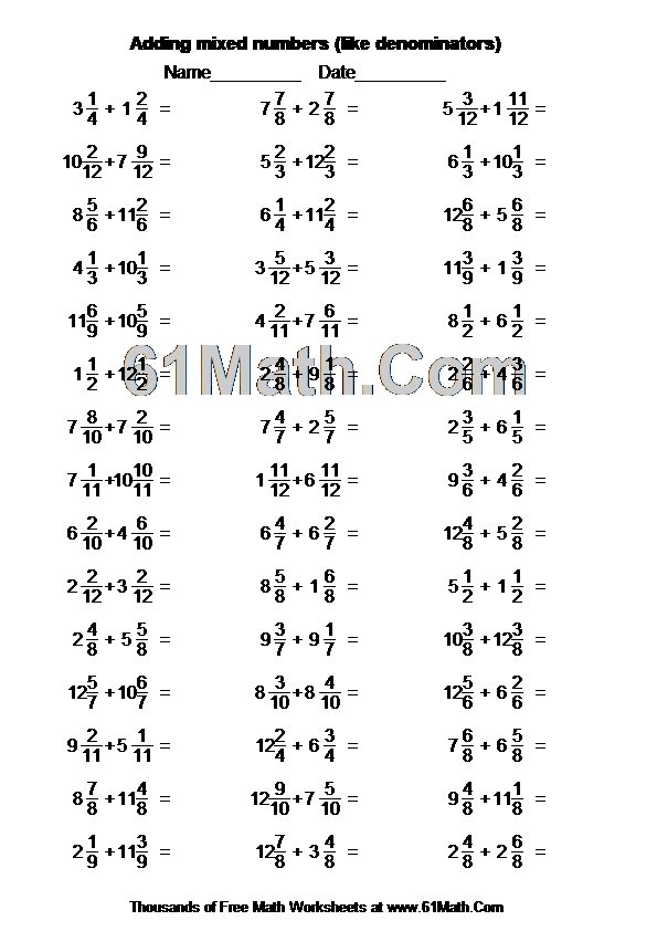 Adding mixed numbers (like denominators)