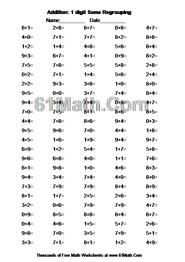 Addition: 1 digit Some Regrouping