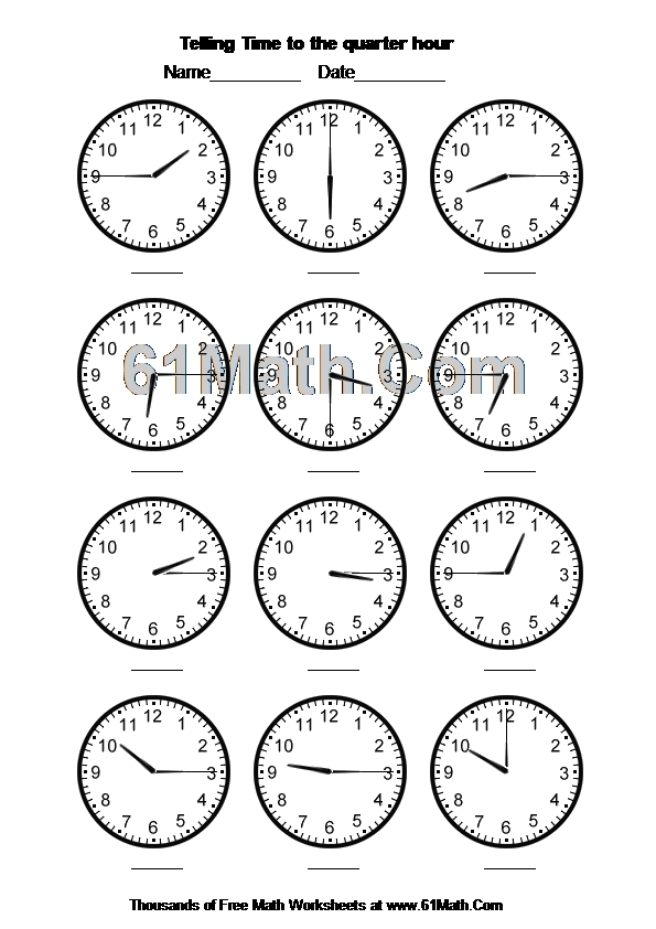 Telling Time To The Quarter Hour Create Your Own Math Worksheets