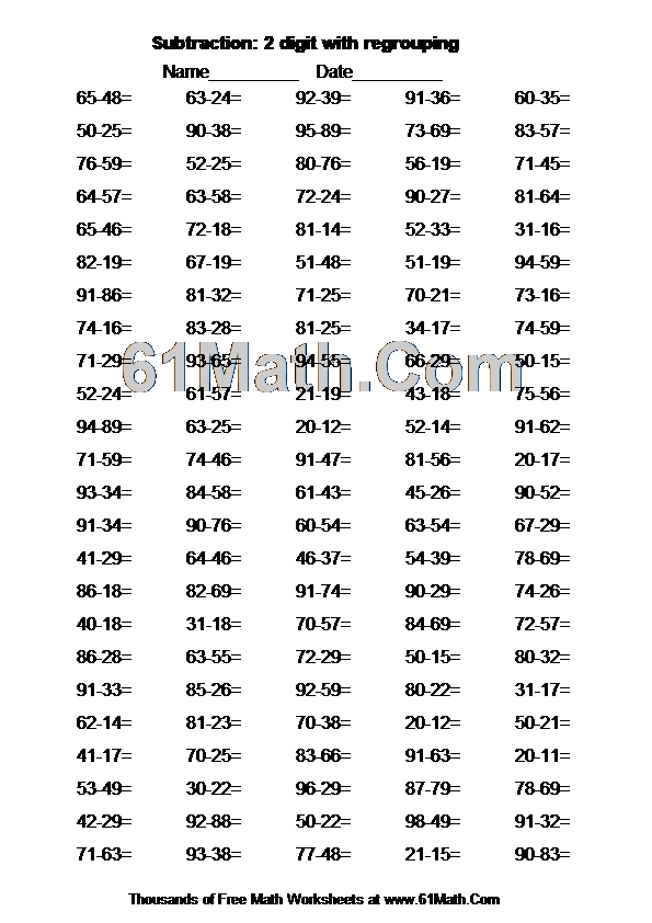 Subtraction: 2 digit with regrouping