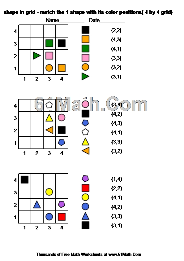 shape in grid - match the 1 shape with its color positions( 4 by 4 grid)