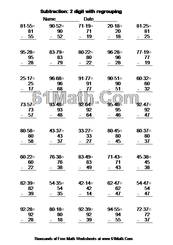 Subtraction: 2 digit with regrouping