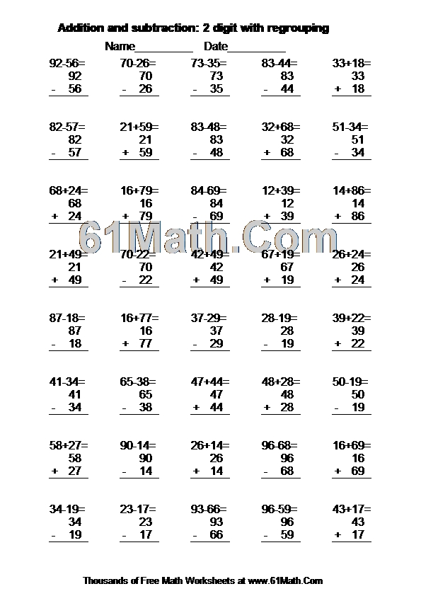 Addition and subtraction: 2 digit with regrouping