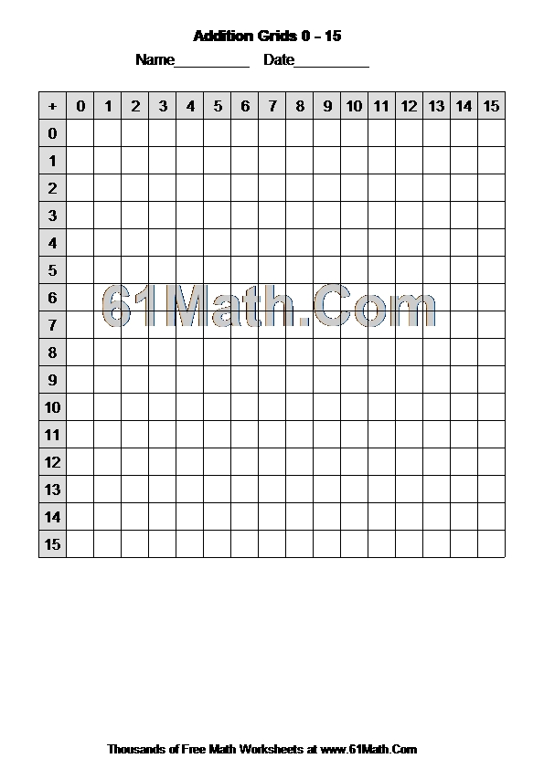 Addition Grids 0 15 Create Your Own Math Worksheets